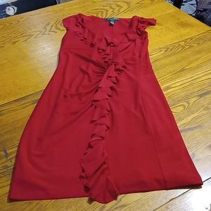 RALPH LAUREN Womens 4 Red Dress Preowned Ruffled Used Cocktail Party Holiday